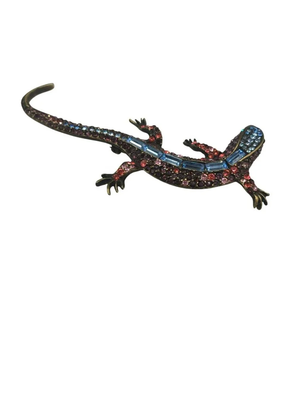 Jay Strongwater Lizard Salamander Pink Blue Swarovski Crystal Stones Brooch Pin